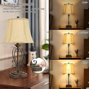 img 1 attached to 🔌 Pair of Vintage Touch Control Table Lamps for Bedroom Nightstand - 3-Way Dimmable Rustic Bedside Lamps with Dual USB Charging Ports, Bronze Living Room Reading Desk Lamps - Bell Shape Shades, Bulbs Included