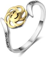sunflower stacking ring - kalapure 14k gold sterling silver with engraved 'you are my sunshine, my only sunshine' - enhanced seo logo