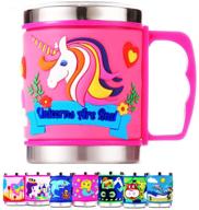 🦄 premium 12 oz kids stainless steel unicorn pink 3d mug - 2 pack slider closure lids - eco-friendly & bpa free - f-32 signature collection (unicorn pink) logo