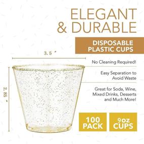 img 3 attached to Sparkling Gold Glitter Plastic Cups - 100 Pack of 9 Oz Clear Disposable Cups for Wedding Decorations, Parties, and Elegant Events