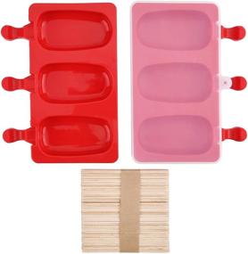 img 4 attached to 🍦 Mirenlife 3 Cavities Silicone Popsicle Molds with Lid - BPA Free Homemade Ice Cream Bar Mold Ice Pop Molds DIY Cakesicle Molds Silicone with 50 Wooden Sticks - Set of 2 (Oval)