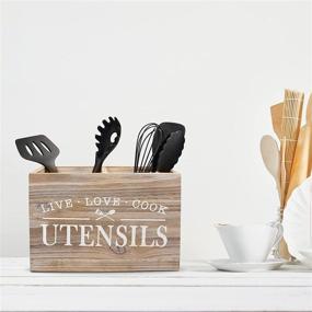 img 2 attached to 🌿 Nature-Inspired Karisky Kitchen Utensil Holder - Large 2 Compartment Utensil Organizer and Farmhouse Utensil Caddy for Countertop Decor - Removable Bottom - 9 x 7 x 5 Inch