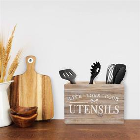 img 3 attached to 🌿 Nature-Inspired Karisky Kitchen Utensil Holder - Large 2 Compartment Utensil Organizer and Farmhouse Utensil Caddy for Countertop Decor - Removable Bottom - 9 x 7 x 5 Inch