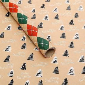 img 3 attached to 🎁 Kraft Christmas Wrapping Paper Rolls with Moose, Christmas Tree, Red Berry Green &amp; Orange Plaids | Set of 4 - 23.6 inch x 8 feet Rolls