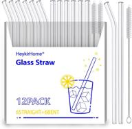 heykirhome 12-pack reusable glass straws: 8''x10mm straight and bent, perfect for smoothies, tea, juice - includes cleaning brushes logo