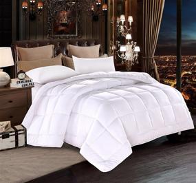 img 3 attached to Luxury Down Alternative Quilted Reversible Comforter/Bedspread - Fluffy with Plush Polyester Fill, Medium Weight, Machine 🛏️ Washable, All Year Use - Box Stitch Design, White - RV King Size 88 by 102 inches