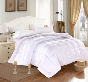 img 4 attached to Luxury Down Alternative Quilted Reversible Comforter/Bedspread - Fluffy with Plush Polyester Fill, Medium Weight, Machine 🛏️ Washable, All Year Use - Box Stitch Design, White - RV King Size 88 by 102 inches