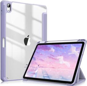 img 4 attached to Fintie Hybrid Slim Case For IPad Air 4Th Generation 2020 - [Built-In Pencil Holder] Shockproof Cover With Clear Transparent Back Shell Tablet Accessories