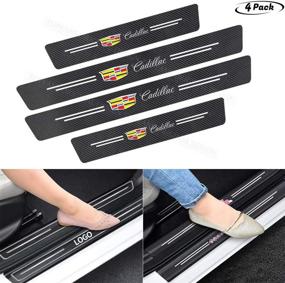 img 4 attached to 🚘 HJA Cadillac Door Sill Plate Protectors: Carbon Fiber Front/Rear Scuff Guards for All Cadillac Models, 4pcs/Set