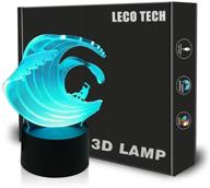 leco tech surfing night light: 3d illusion lamp with 16 colors control - perfect gifts for surfer enthusiasts, bedroom decor, and party ambiance логотип