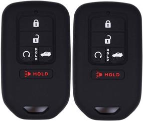 img 4 attached to 🔑 2Pcs Black Full Protective Silicone Key Pocket Remote Rubber Key Cover Case - 5 Buttons for Honda Civic Accord EX-L Pilot CR-V Smart Key (2015-2018)