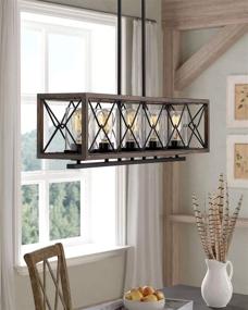 img 3 attached to Stylish and Functional Zeyu 5-Light Kitchen Island Lighting: Farmhouse Pendant Lighting with Clear Glass, Wood and Black Finish - Model 011-5 WF/BK