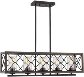 img 4 attached to Stylish and Functional Zeyu 5-Light Kitchen Island Lighting: Farmhouse Pendant Lighting with Clear Glass, Wood and Black Finish - Model 011-5 WF/BK