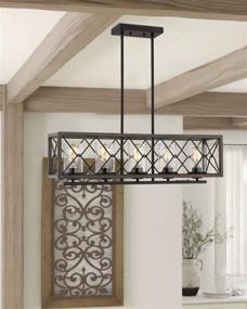 img 1 attached to Stylish and Functional Zeyu 5-Light Kitchen Island Lighting: Farmhouse Pendant Lighting with Clear Glass, Wood and Black Finish - Model 011-5 WF/BK