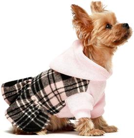 img 3 attached to 🐾 Stay Stylish and Warm with Fitwarm Knitted Plaid Dog Dress Hoodie Sweatshirts: Pet Clothes Sweater Coats Cat Outfits