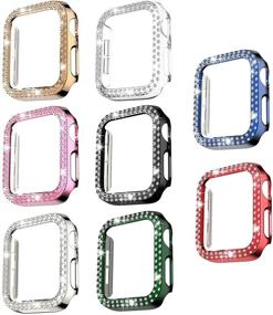 img 4 attached to 💎 Stunning 8 Pack Bling Case for Apple Watch 44mm SE Series 6/5/4 - Fvlerz Hard PC Double Row Crystal Diamond Plated Case | Shockproof Cover & All-Around Protection | Must-Have iWatch Accessories