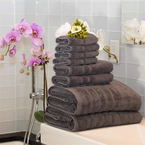img 3 attached to MOSOBAM 700 GSM Luxury Bamboo 8pc Extra Large Bathroom Set, Charcoal Grey, 2 Bath Towel Sheets 35X70, 2 Hand Towels 16X30, 4 Face Washcloths 13X13, Dark Gray, Turkish Towel Sets, Quick Dry Wash Cloths