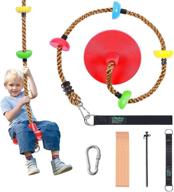 🌳 ohuhu climbing rope tree swing with platforms and disc swings seat - fun outdoor flying swing for kids - easy install and perfect for playground swing or backyard логотип