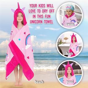 img 3 attached to 🦄 Полотенце-пончо с капюшоном для девочек со единорогами и радугами - держит детей сухими и теплыми у бассейна, на пляже или после купания.