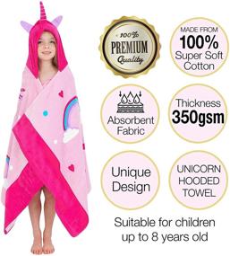 img 1 attached to 🦄 Unicorn Hooded Towel for Girls - Kids Bath Poncho Robes with Unicorns and Rainbows - Keep Kids Dry and Warm at The Pool, Beach, or After Bath Time