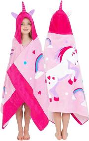 img 4 attached to 🦄 Unicorn Hooded Towel for Girls - Kids Bath Poncho Robes with Unicorns and Rainbows - Keep Kids Dry and Warm at The Pool, Beach, or After Bath Time