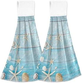 img 1 attached to Blue Starfish Kitchen Hanging Hand Towels: Vintage Wooden Tie 🌟 Towel Set for Absorbent Kitchen & Bathroom Decor - 2PCS Linen Sets