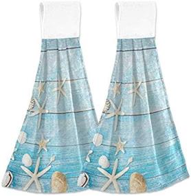 img 2 attached to Blue Starfish Kitchen Hanging Hand Towels: Vintage Wooden Tie 🌟 Towel Set for Absorbent Kitchen & Bathroom Decor - 2PCS Linen Sets