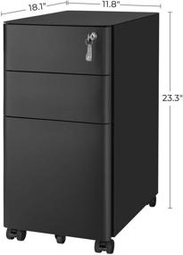 img 2 attached to 💼 SONGMICS 3-Drawer Steel File Cabinet, Mobile Pedestal Cabinet with Lock, Under Desk Filing Cabinet, Fully Assembled (Except Casters), Black UOFC030B01