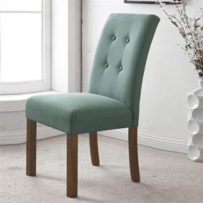 img 3 attached to 🪑 Домашние стулья HomePop Parsons Classic с пуговичной стяжкой, цвет аква, набор из 2 штук - потрясающие акцентные стулья для вашей столовой!