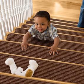 img 4 attached to 🚧 TreadSafe Non-Slip Carpet Stair Treads - Set of 15, 8"x30" - Non Slip Backing for Safety & Grip for Kids, Elders, and Dogs (Brown)