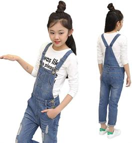 img 3 attached to детский комбинезон Digirlsor для девочек темно-синего цвета с регулируемыми лямками и длинными брюками, колготки с джинсовым передником, 3-12 лет