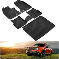 premium all-weather slush mat liner set - compatible with 2015-2021 jeep renegade 🚗 - front rear trunk - kiwi master floor mats & cargo liners - black logo