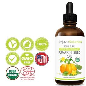 img 3 attached to 🌱 USDA Certified Organic Pumpkin Seed Oil (LARGE 4-OZ Bottle) - 100% Pure, Cold Pressed. Enhance Hair Growth for Eyelashes, Eyebrows & Hair. Support Overactive Bladder Control for Men & Women. Natural Moisturizer