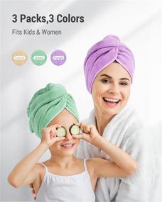 img 1 attached to 👩 YFONG 3 Pack Microfiber Hair Towel for Women - Anti Frizz Hair Towel Wrap with Button - Fast Drying Hair Turbans for Wet Hair - Curly, Thick Hair - Super Soft Hair Drying Wrap Towels