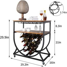 img 3 attached to BENOSS 15-бутылочный промышленный винный стеллаж для дома - металлический и деревянный винный дисплей с держателем для стекла, кухонный винный шкаф - винтажный коричневый.
