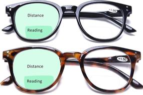 img 4 attached to AQWANO 2-Pack Round Bifocal Reading Glasses: Lightweight, Comfortable Fashion Readers with Spring Hinges for Men & Women, Magnification 2.5x