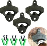 🍺 vintage wall mounted beer bottle opener 3pcs set - wodegift cast iron opener with screws for beer cap and coke bottle (black) логотип