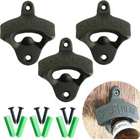 img 4 attached to 🍺 Vintage Wall Mounted Beer Bottle Opener 3PCS Set - WODEGIFT Cast Iron Opener With Screws for Beer Cap and Coke Bottle (Black)