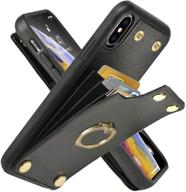 📱 lameeku iphone xs wallet case: all-in-one card holder, kickstand, and 360° rotation ring grip stand - black logo