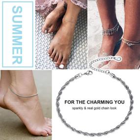 img 3 attached to 📿 GoldChic Adjustable Link Chain Anklet for Women Girls, 316L Stainless Steel Figaro/Wheat/Twist Rope/Cuban Foot Bracelet - Waterproof, Resizable 9-12 Inches (Gift Box Included)