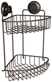 img 1 attached to 🛁 HASKO Corner Shower Caddy with Powerful Suction Cups, 304 Stainless Steel, Self-Adhesive 3M Stick Discs, 2 Tier Basket for Bathroom and Kitchen Storage (Bronze)