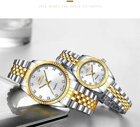 img 1 attached to ⌚ Швейцарские брендовые часы Two Tone для мужчин и женщин, золотые и серебряные, из нержавеющей стали, водонепроницаемые, парные часы - стильные и надежные изделия для обоих полов.