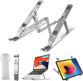 img 4 attached to 👩 Adjustable Aluminum Laptop Stand - Ergonomic Notebook Holder for MacBook Air Pro HP Lenovo Dell & More, with Carry Bag and Foldable Design - Ventilated Desktop Elevator for 11-15.6inch Laptops