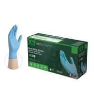 x3 industrial blue nitrile gloves, medium size, 100-count box, 3 mil thickness, latex-free, powder-free, textured, disposable, non-sterile, food-safe logo