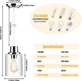 img 3 attached to 💡 Стильные промышленные подвесные светильники: регулируемые подвесные светильники с прозрачным стеклянным плафоном и хромированной отделкой - идеальные для кухонных островов, столовых, коридоров и ресторанов.