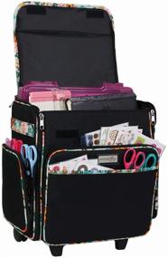 img 4 attached to 🌺 Mary Black &amp; Floral Rolling Scrapbook Storage Tote - Ultimate Scrapbooking Storage Solution for Rings, Paper, Binder, Crafts, Beads, Scissors - Collapsible Telescoping Handle with Dual Wheels - Craft Case