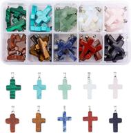 50pcs 10 color stone cross gemstone pendants charms 💎 - cross quartz charms for jewelry making, necklace, earring, and bracelet logo