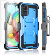 njjex rugged case for samsung galaxy a71 5g with 2-pack tempered glass screen protector [blue] - shockproof heavy duty locking swivel holster belt clip kickstand hard cover by nbeck logo