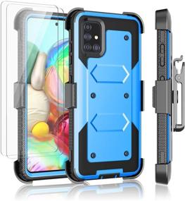 img 4 attached to Njjex Rugged Case for Samsung Galaxy A71 5G with 2-Pack Tempered Glass Screen Protector [Blue] - Shockproof Heavy Duty Locking Swivel Holster Belt Clip Kickstand Hard Cover by Nbeck