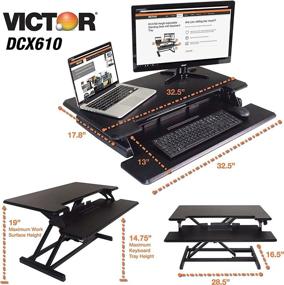 img 1 attached to 🖥️ Черный регулируемый по высоте компактный стол для стояния Victor DCX610 шириной 33 дюйма - стол для двух мониторов и подставка для ноутбука, совместимый с большинством мониторных кронштейнов.